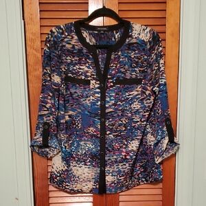 Notations Blue and Black Abstract Blouse